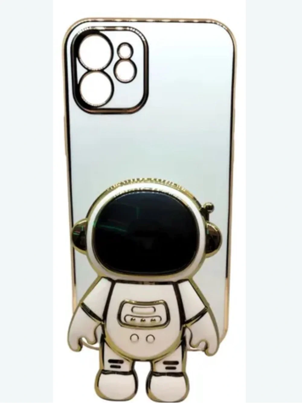 White and Gold Astronaut I Phone 11 and 13 phone Case with Stand